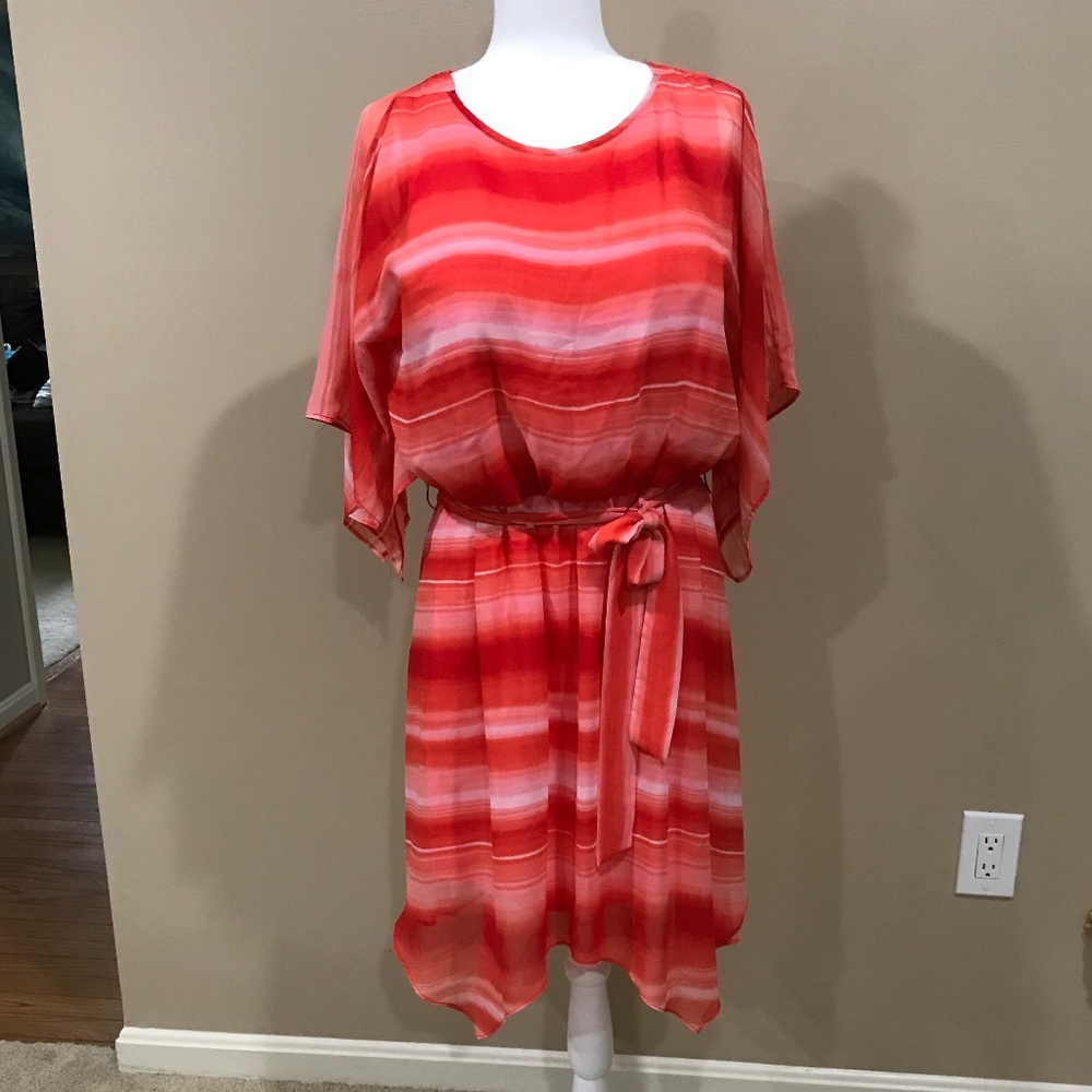 AGB Dress coral red stripe w/ belt, size 14
